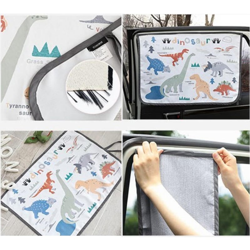 BEBEDECO Magnetic Car Sun Shade Curtain for Side Window â€“ Sun Blocker and UV Protector for Baby, Kids, and Pets â€“ Universal Fit with Built-in Magnets for Steel-Framed Door (Dinosaur) - Image 4